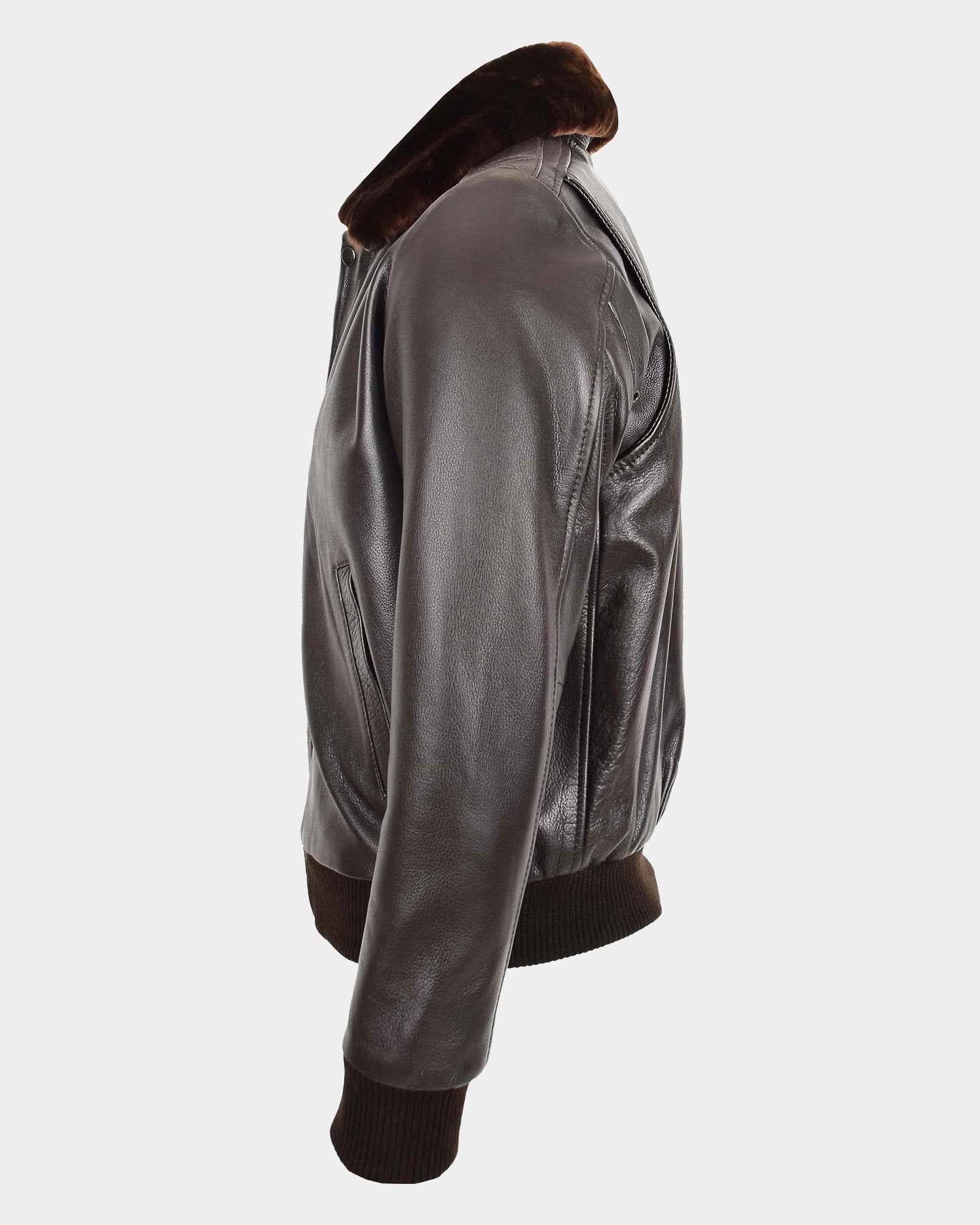 Mens Leather Bomber Pilot Jacket Removable Collar Leroy Zenith Brown