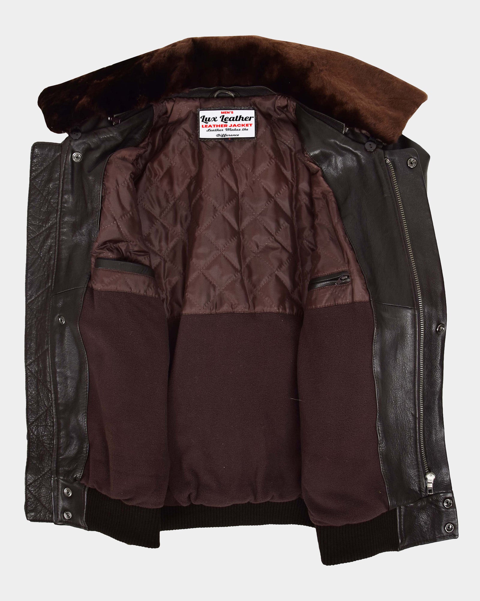 Mens Leather Bomber Pilot Jacket Removable Collar Leroy Zenith Brown