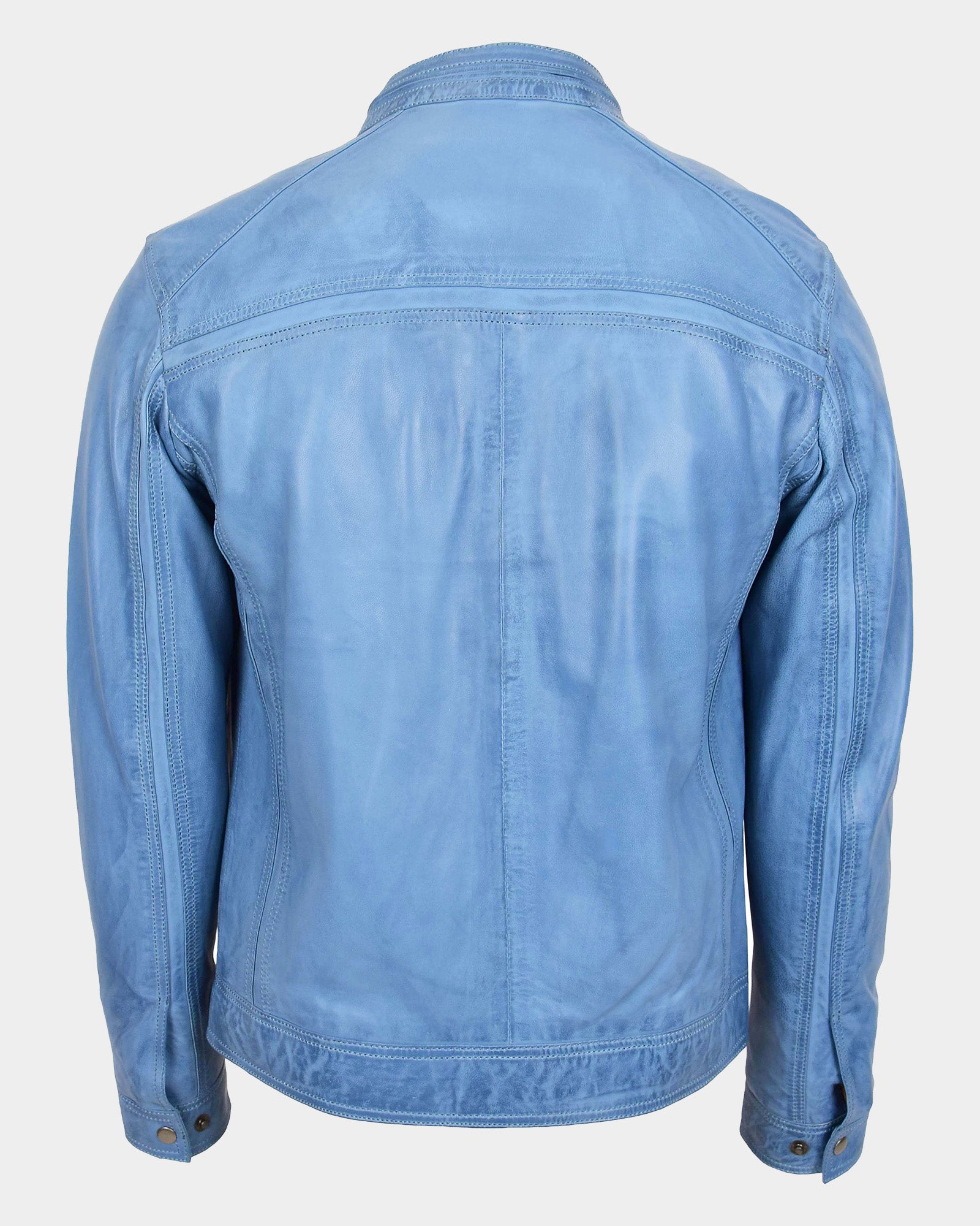 Mens Leather Cafe Racer Biker Jacket Charlie Horizon Sky Blue