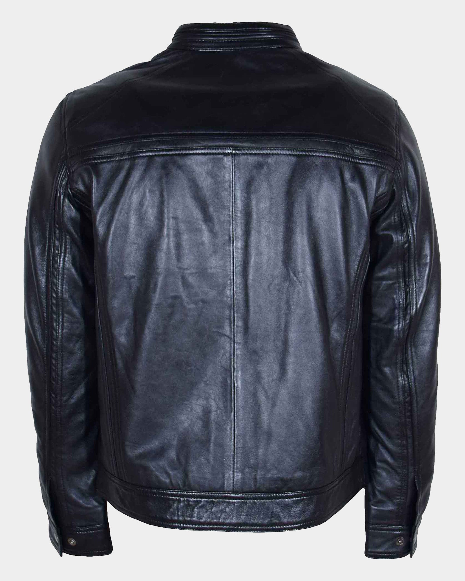 Mens Leather Cafe Racer Biker Jacket Charlie Nova Black