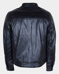 Mens Leather Cafe Racer Biker Jacket Charlie Nova Black