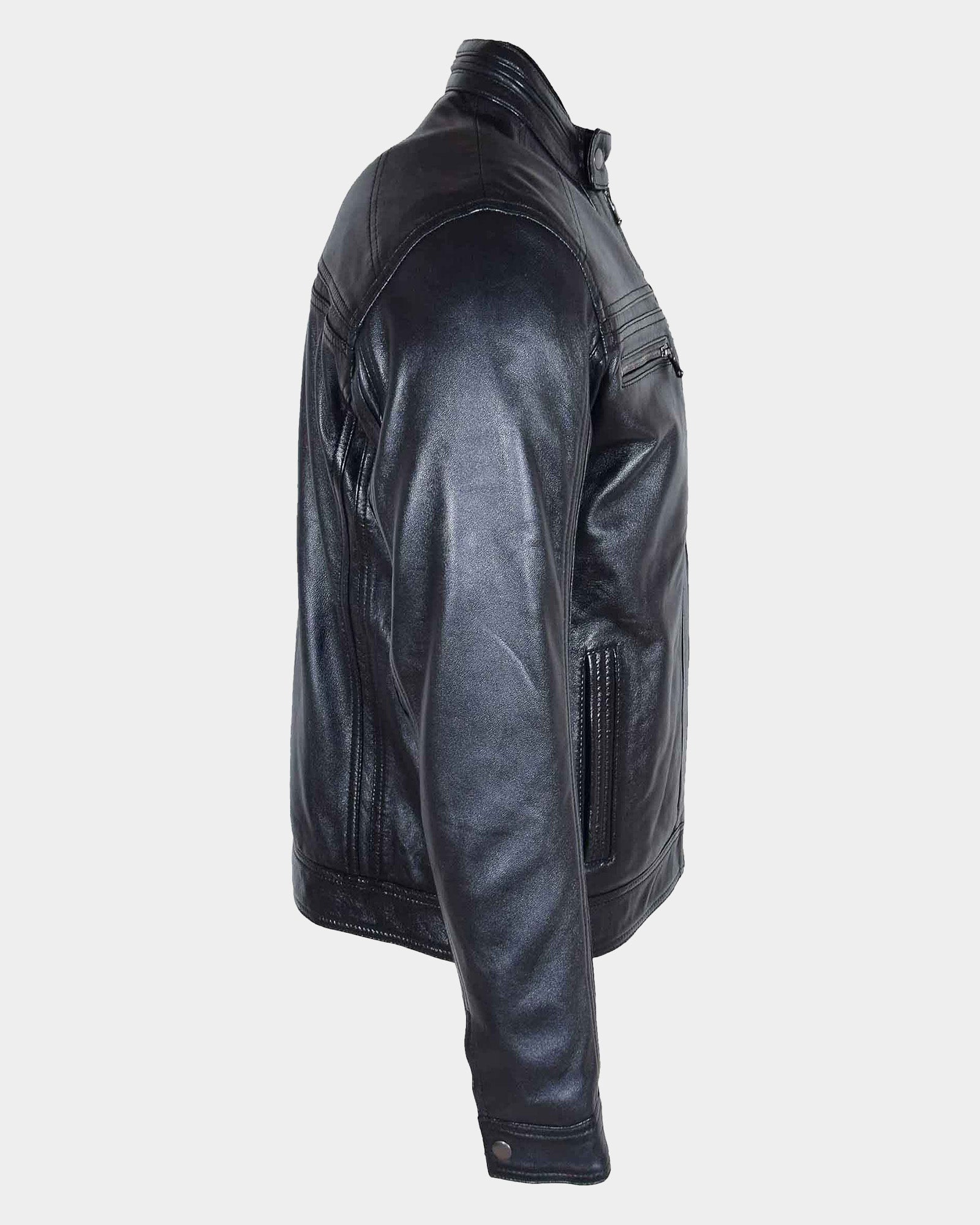 Mens Leather Cafe Racer Biker Jacket Charlie Nova Black