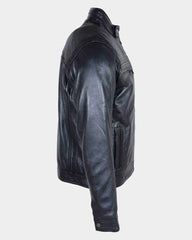 Mens Leather Cafe Racer Biker Jacket Charlie Nova Black