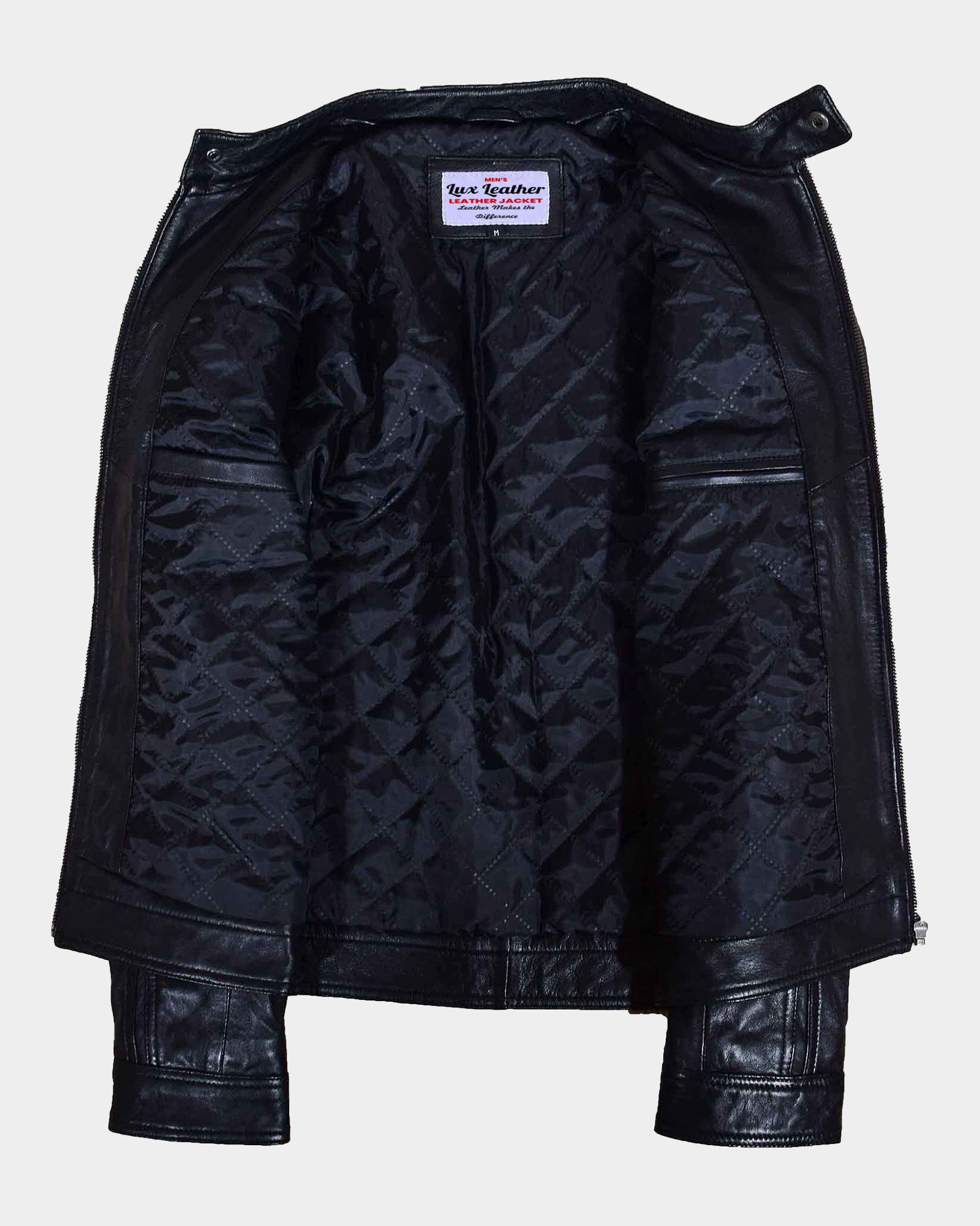 Mens Leather Cafe Racer Biker Jacket Charlie Nova Black