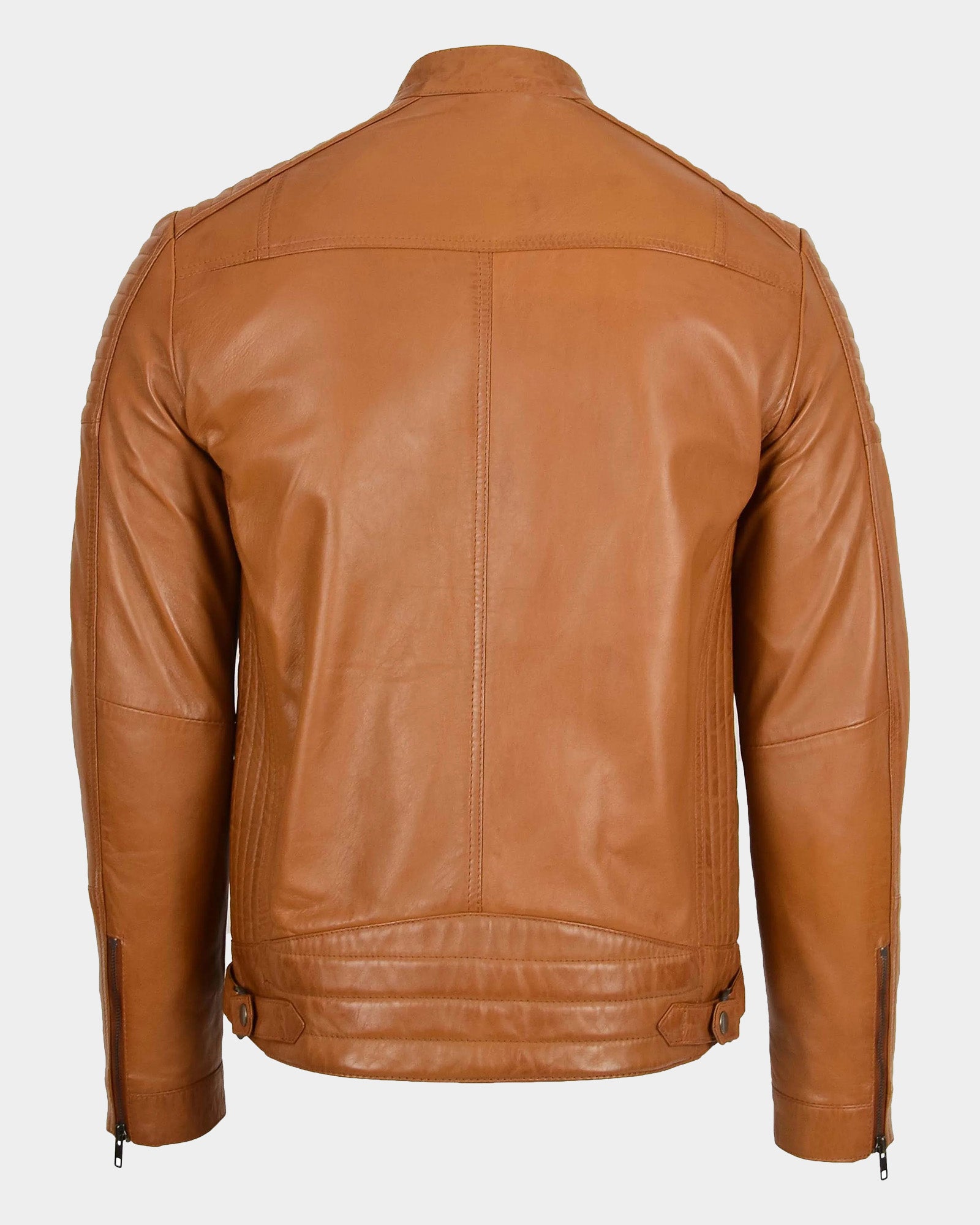 Mens Leather Cafe Racer Biker Jacket Dynamo Tan