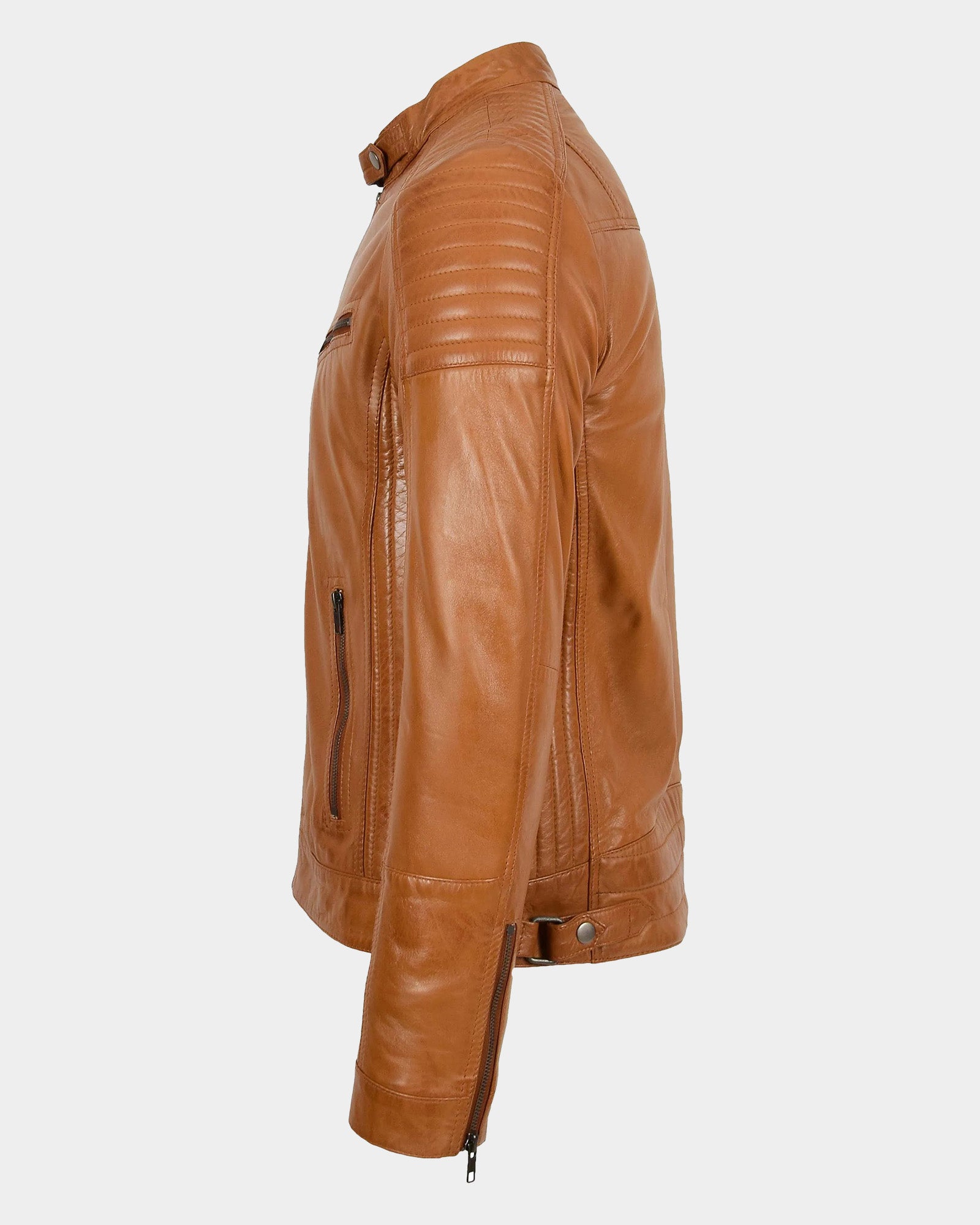 Mens Leather Cafe Racer Biker Jacket Dynamo Tan