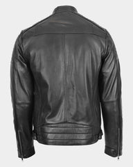 Mens Leather Cafe Racer Biker Jacket Ron Nova Black