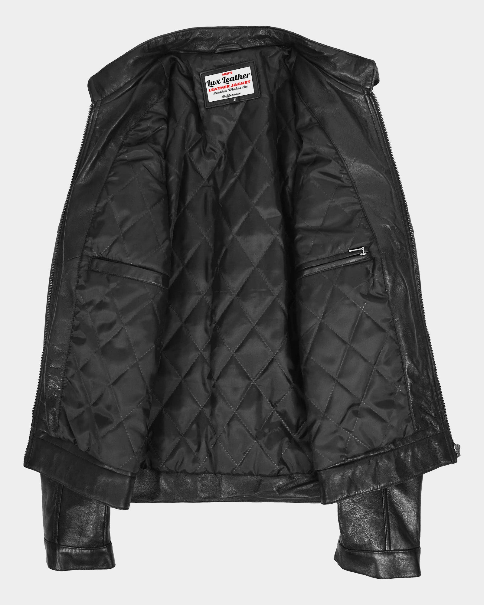 Mens Leather Cafe Racer Biker Jacket Ron Nova Black
