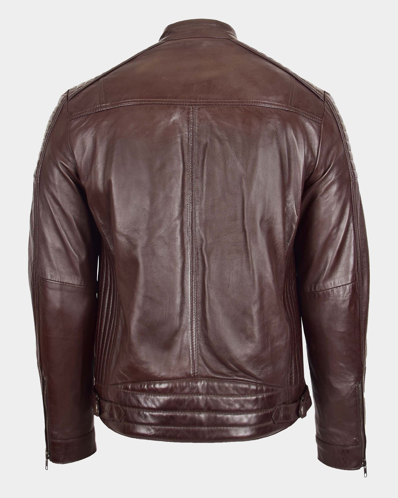 Mens Leather Cafe Racer Biker Jacket Ron Zenith Brown