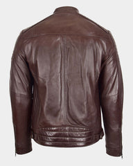 Mens Leather Cafe Racer Biker Jacket Ron Zenith Brown