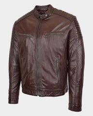 Mens Leather Cafe Racer Biker Jacket Ron Zenith Brown