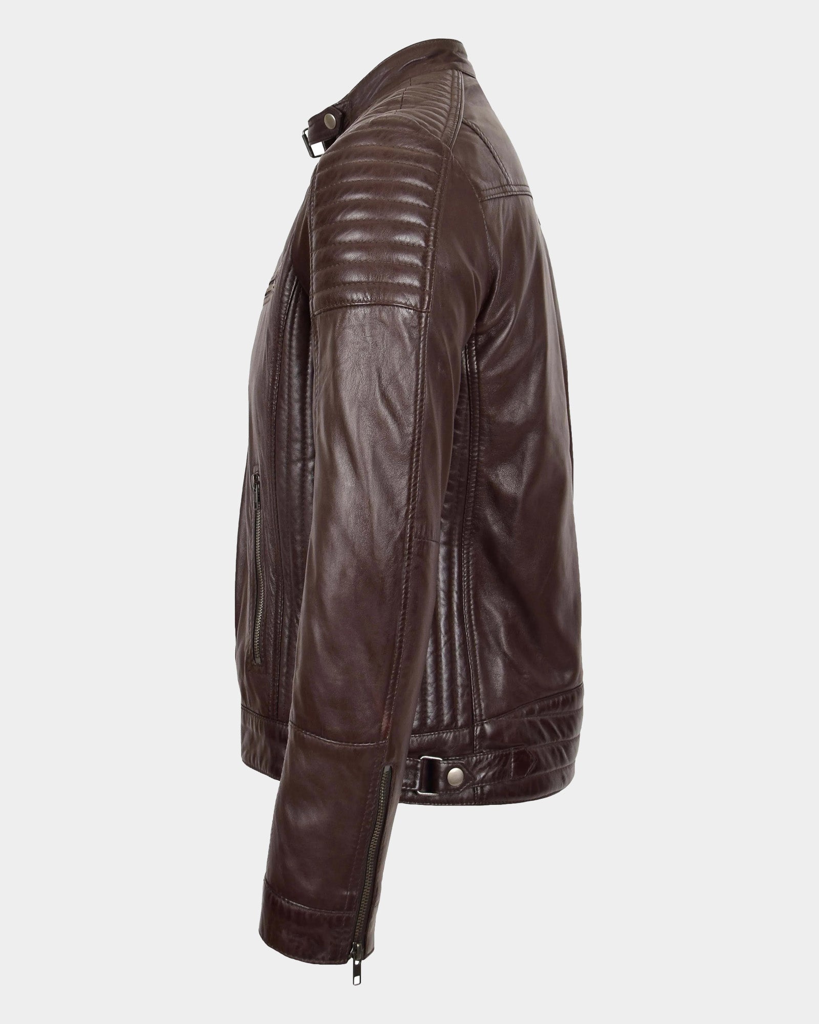 Mens Leather Cafe Racer Biker Jacket Ron Zenith Brown