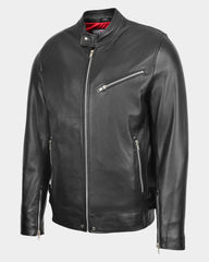 Mens Leather Cafe Racer Casual Biker Jacket Gerard Nova Black