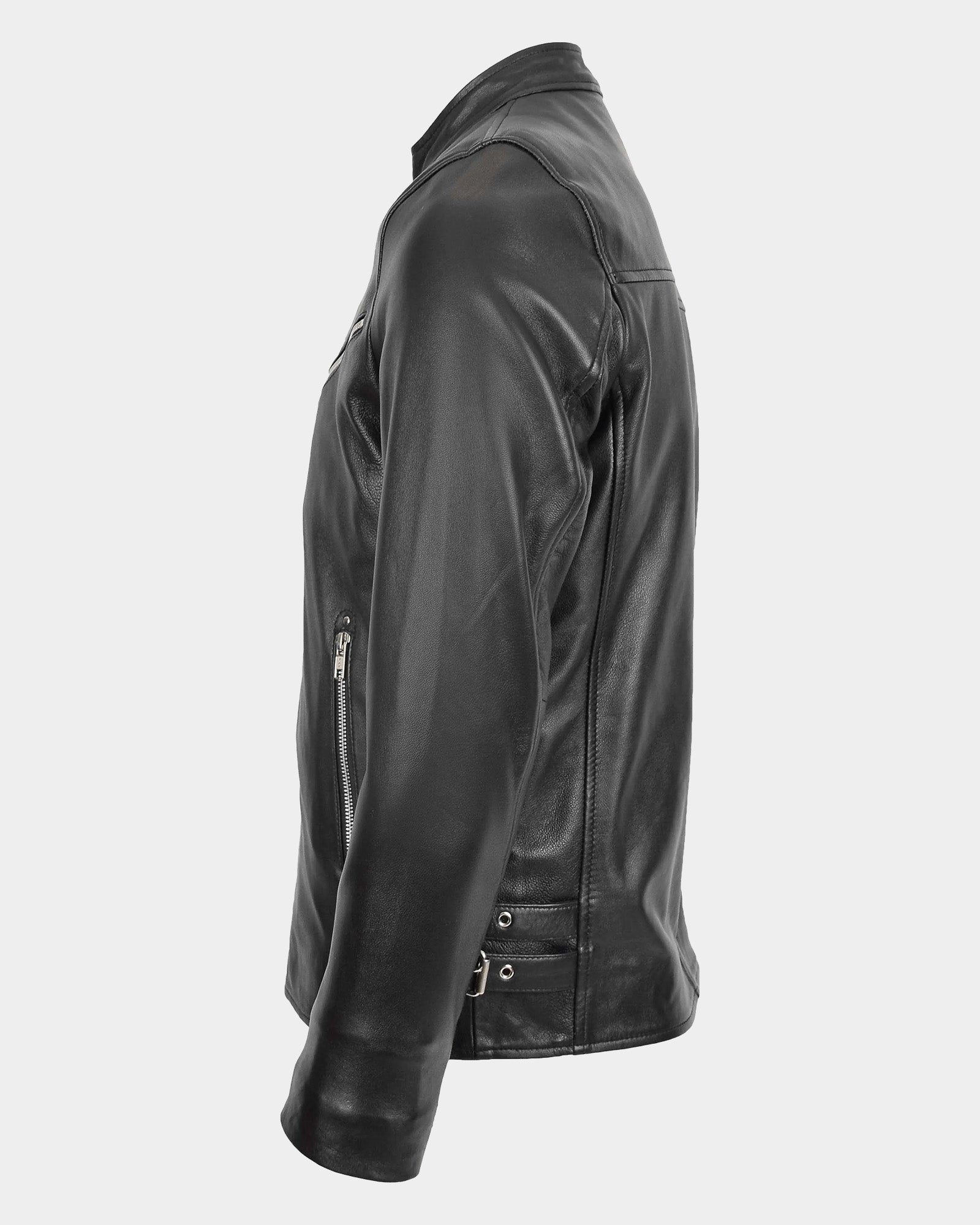 Mens Leather Cafe Racer Casual Biker Jacket Gerard Nova Black