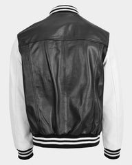 Mens Leather College Boy Varsity Jacket Garry Black Astral White