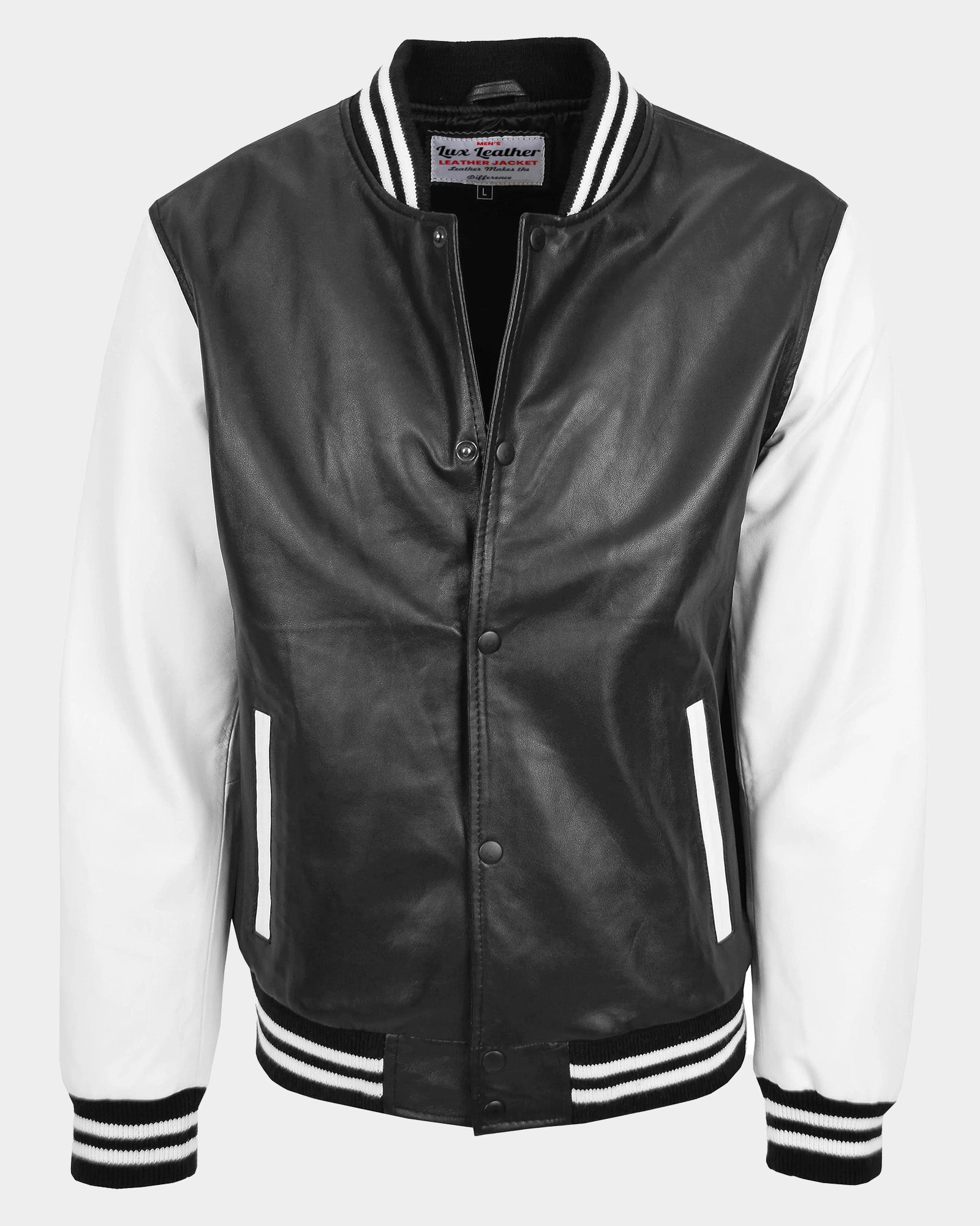 Mens Leather College Boy Varsity Jacket Garry Black Astral White