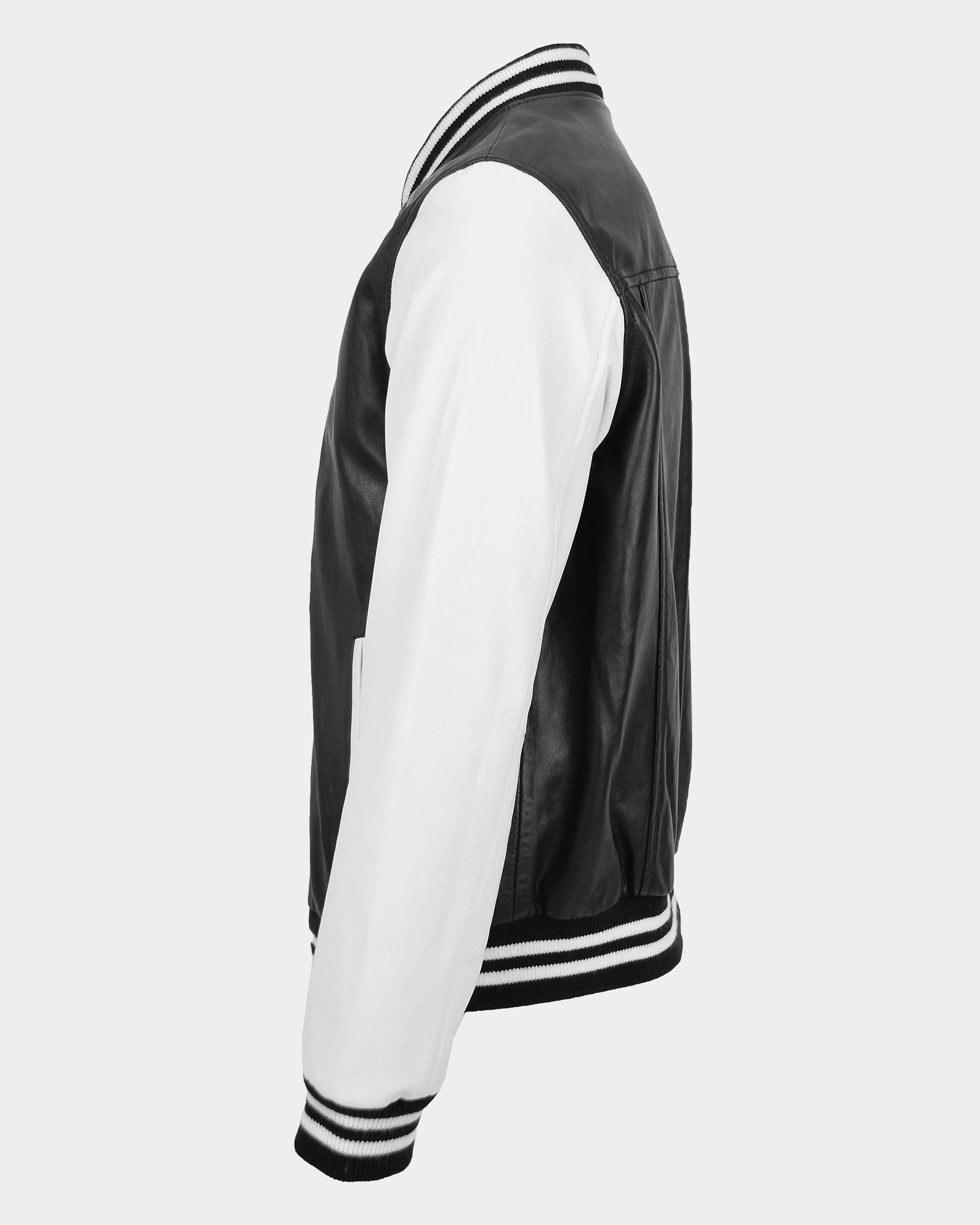 Mens Leather College Boy Varsity Jacket Garry Black Astral White