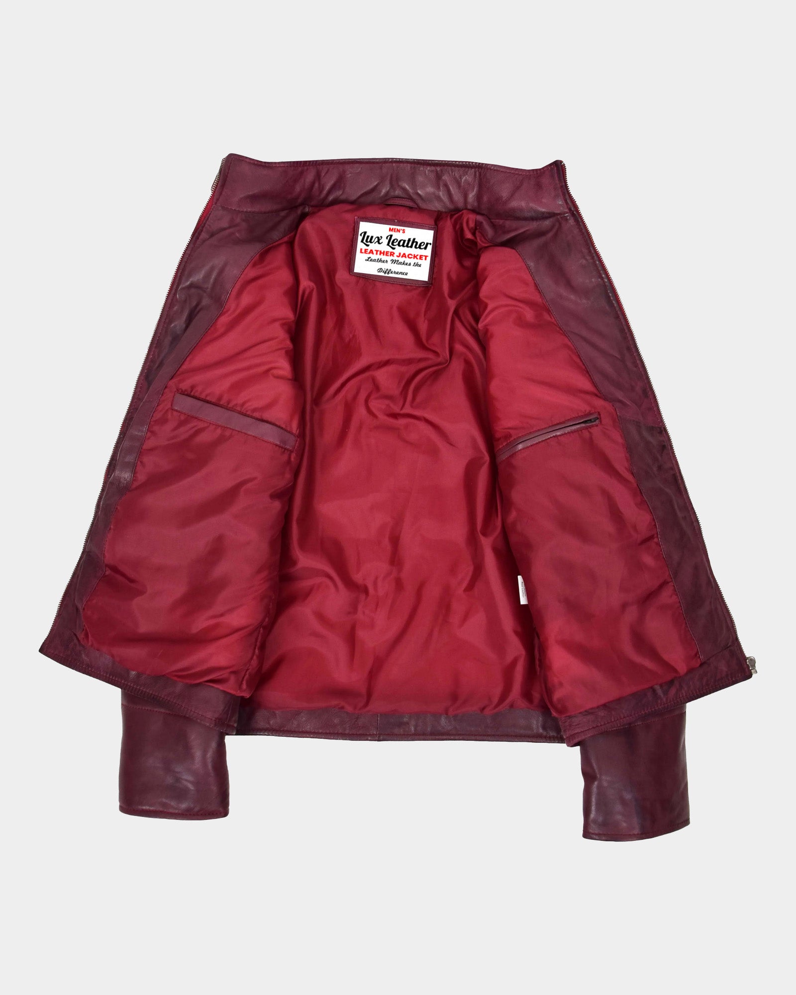 Mens Leather Hooded Puffer Jacket Infinite Burgundy