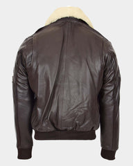 Mens Leather Jacket with Detachable Collar Pilot-N Zenith Brown