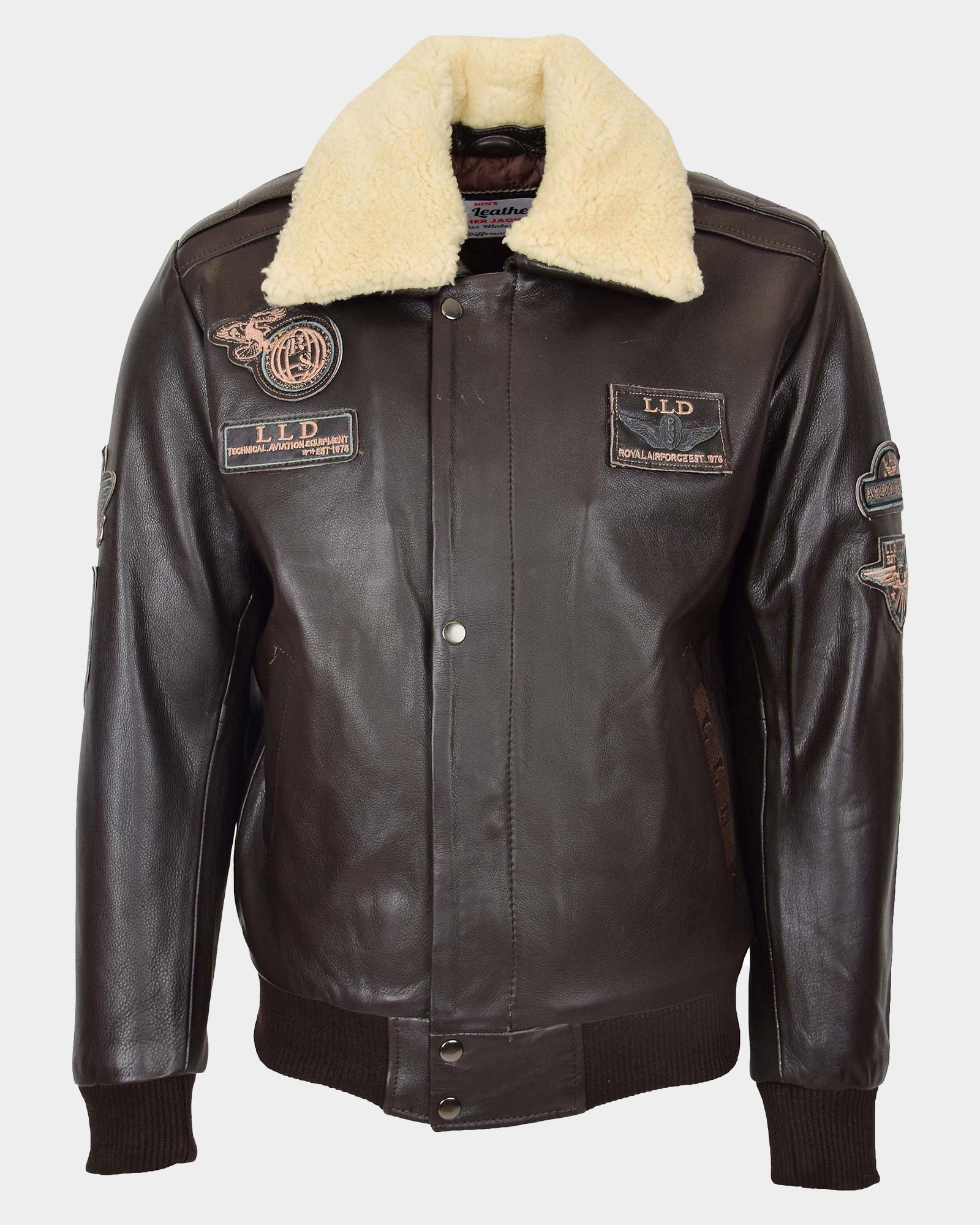 Mens Leather Jacket with Detachable Collar Pilot-N Zenith Brown