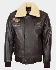 Mens Leather Jacket with Detachable Collar Pilot-N Zenith Brown