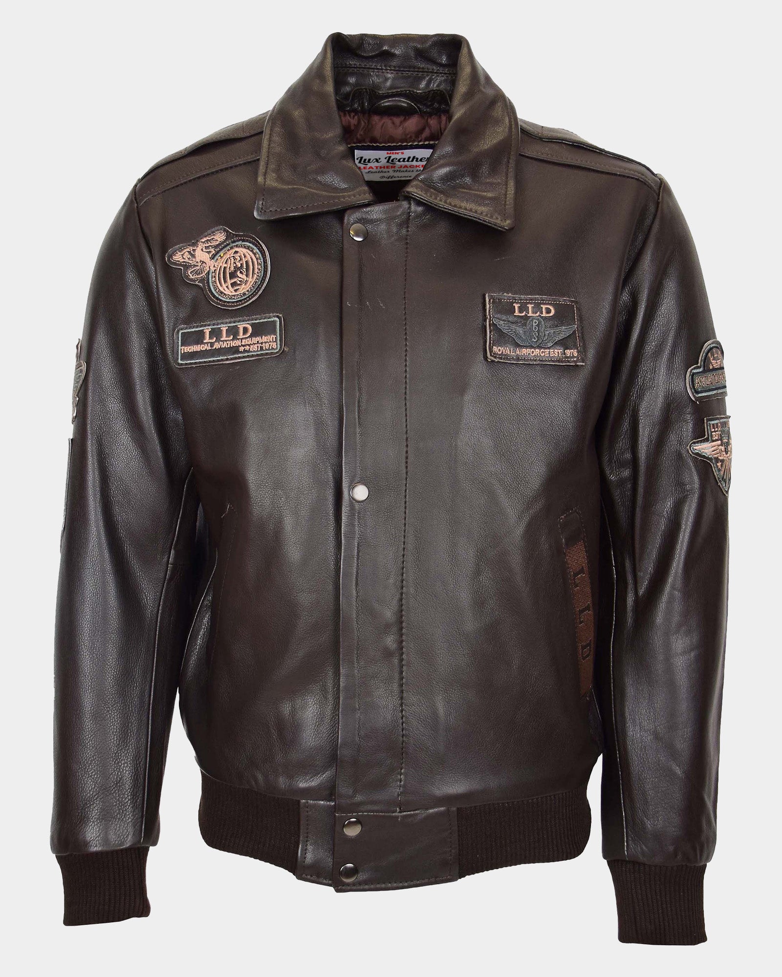 Mens Leather Jacket with Detachable Collar Pilot-N Zenith Brown