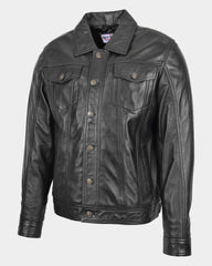 Mens Leather Lee Rider Casual Jacket Terry Nova Black