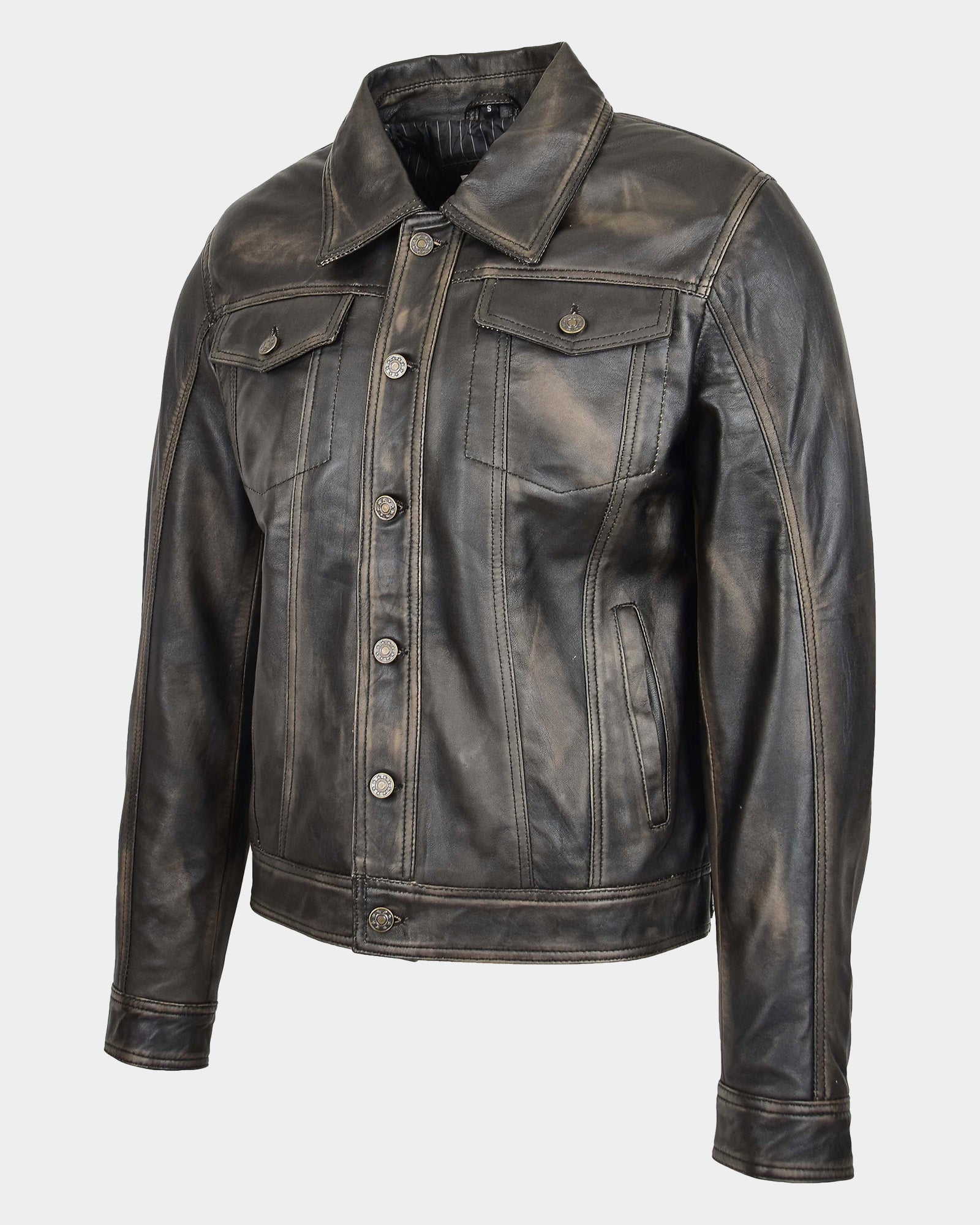 Mens Leather Lee Rider Casual Jacket Terry Nova Black Two Tone