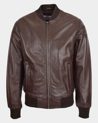 Mens Leather MA-1 Bomber Jacket Ryan Zenith Brown