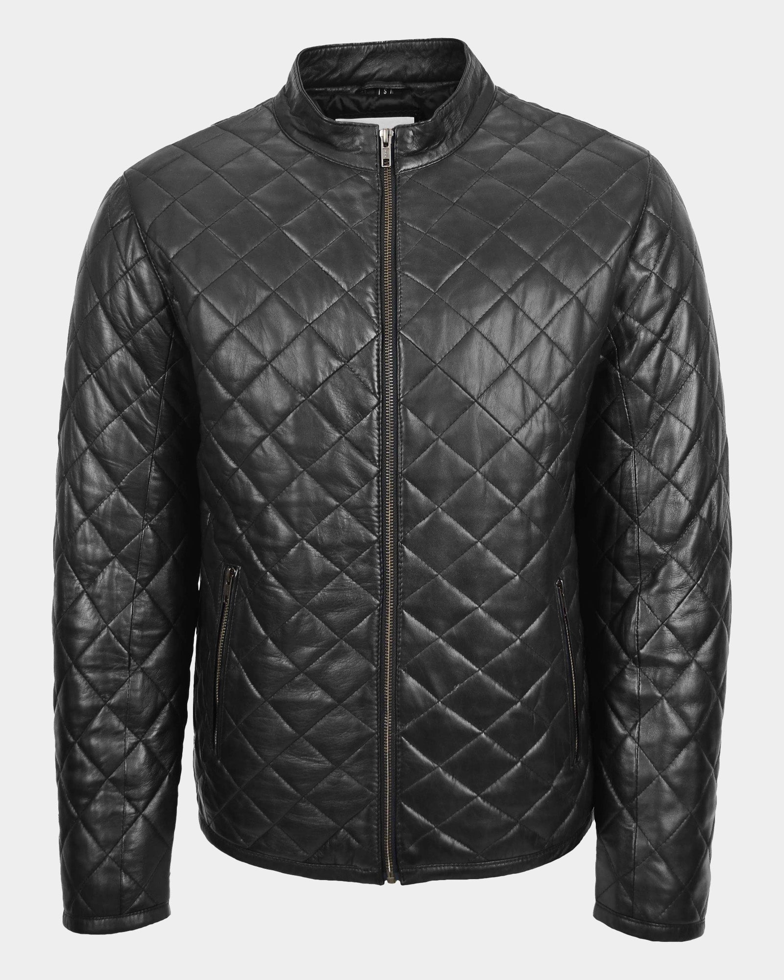 Mens Leather Quilted Anorak Style Jacket Jeff Nova Black