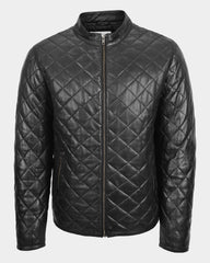 Mens Leather Quilted Anorak Style Jacket Jeff Nova Black