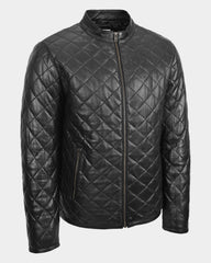 Mens Leather Quilted Anorak Style Jacket Jeff Nova Black