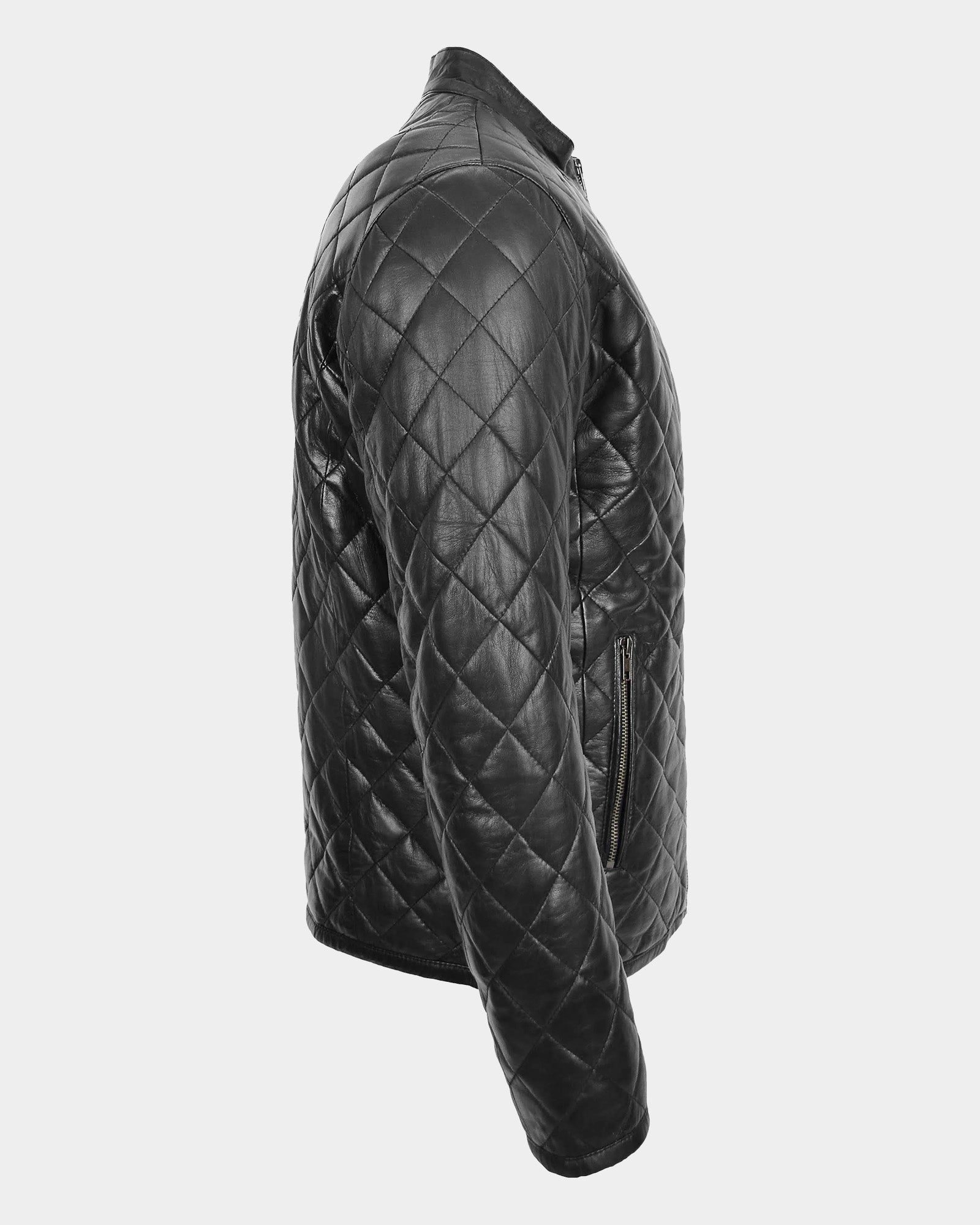 Mens Leather Quilted Anorak Style Jacket Jeff Nova Black