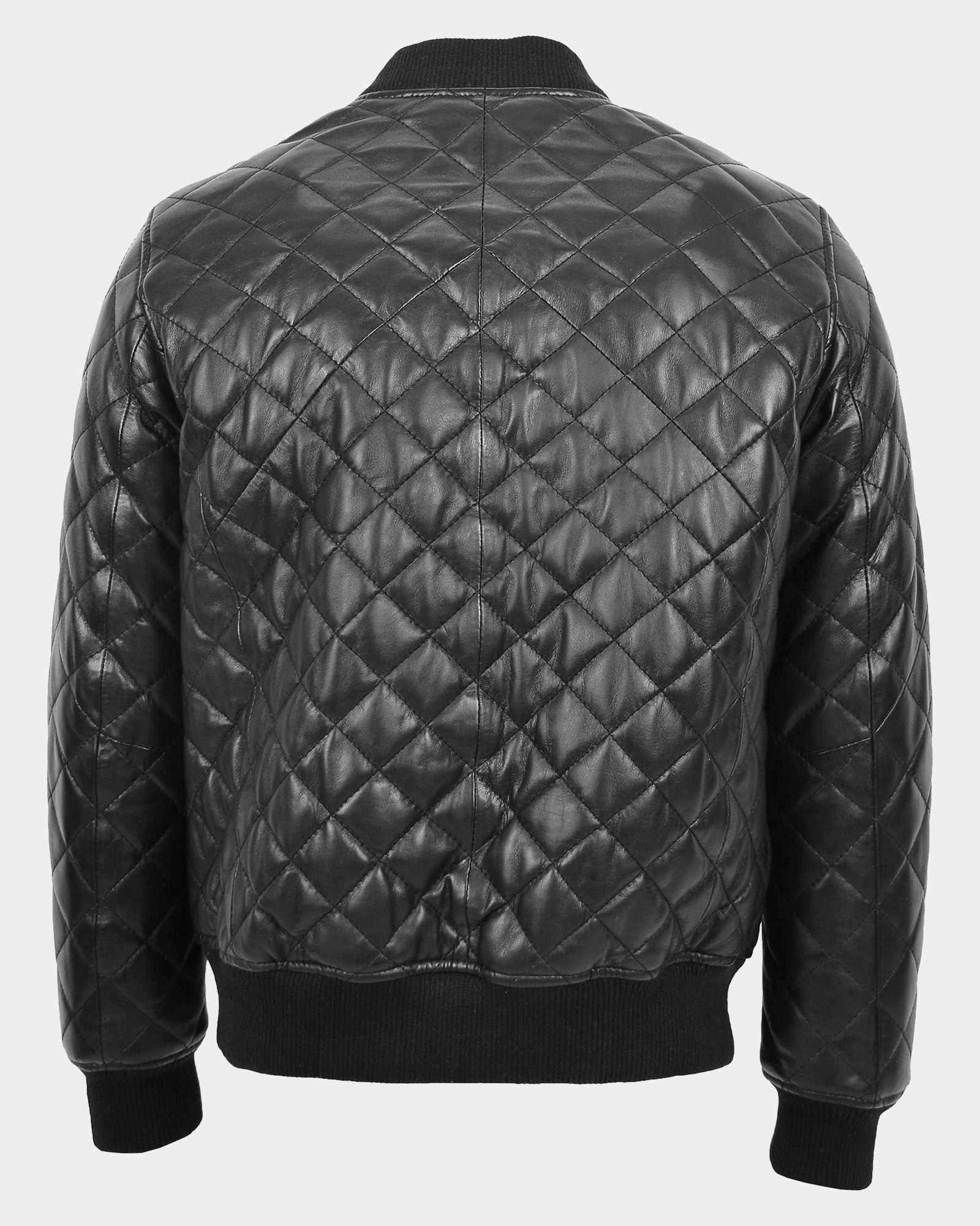Mens Leather Quilted Bomber Jacket Warren Nova Black