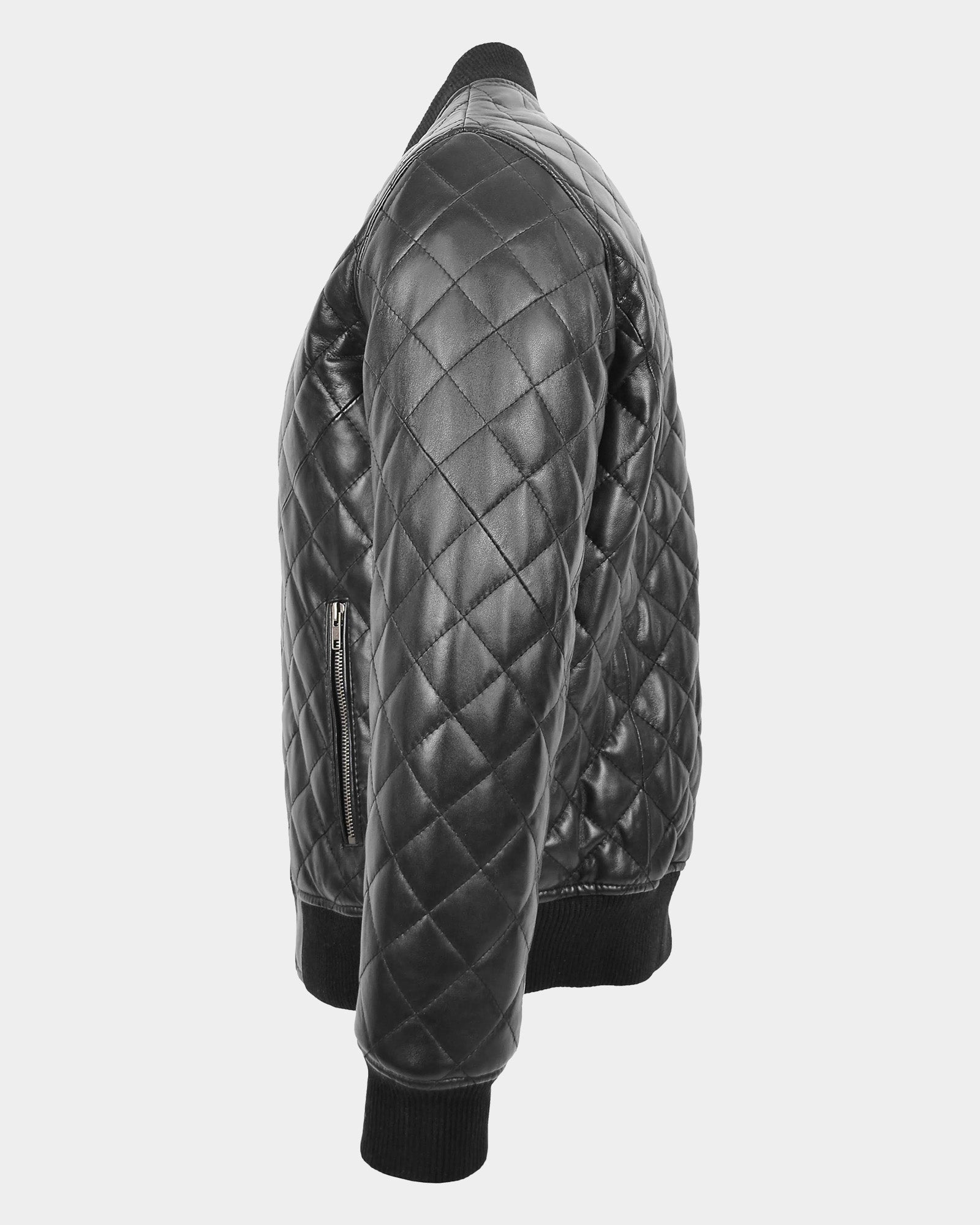 Mens Leather Quilted Bomber Jacket Warren Nova Black