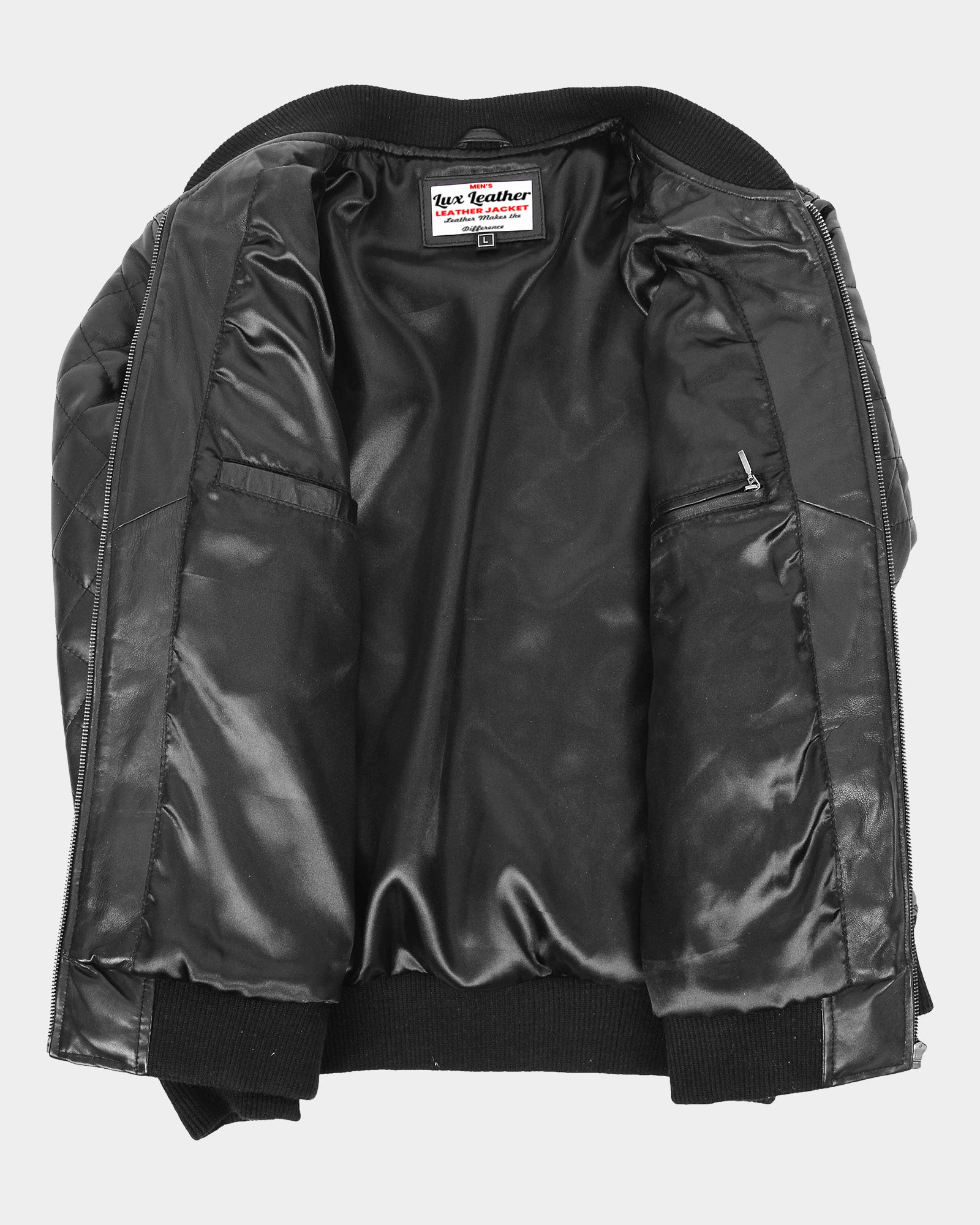 Mens Leather Quilted Bomber Jacket Warren Nova Black