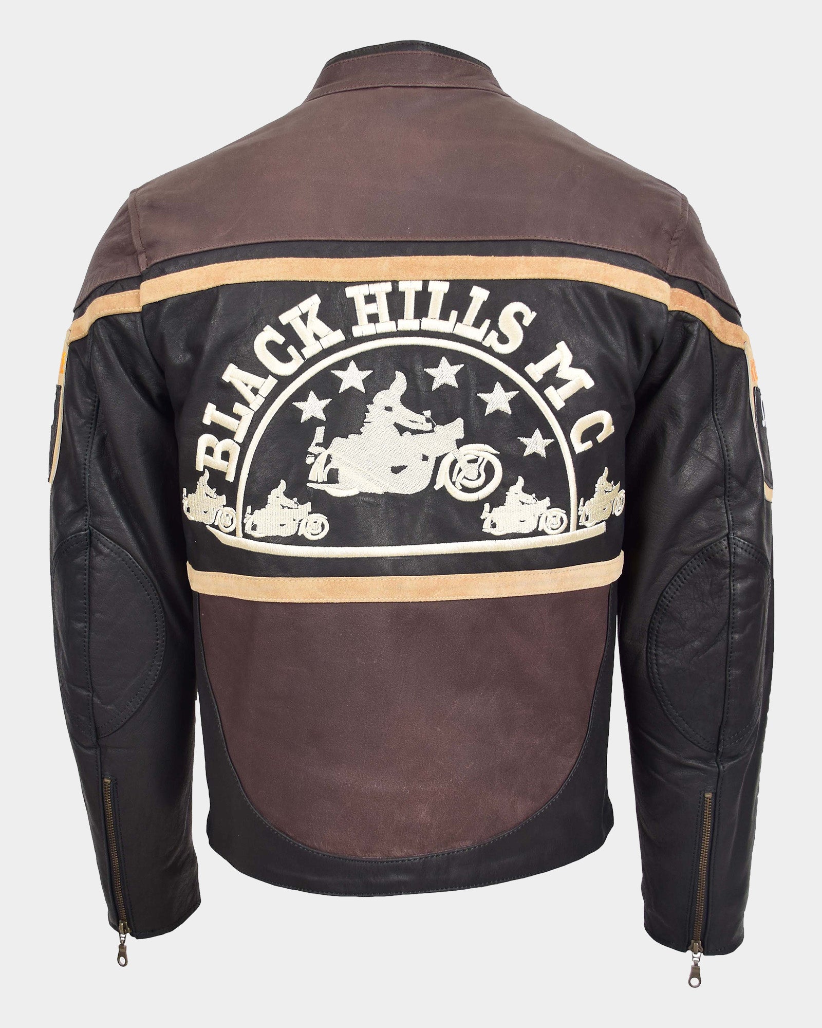 Mens Leather Racing Badges Jacket 'Black Hills' Zenith Brown