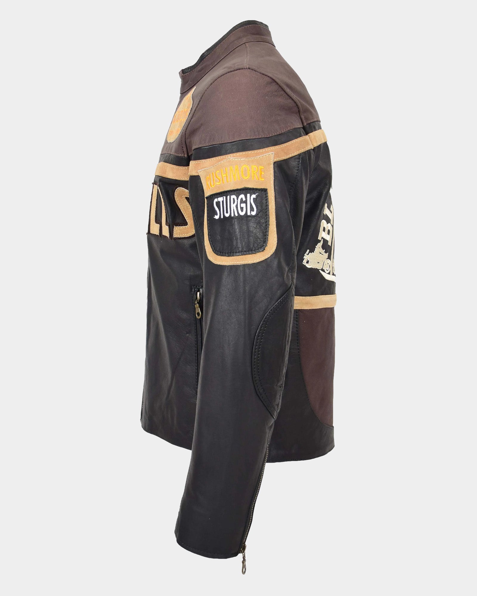 Mens Leather Racing Badges Jacket 'Black Hills' Zenith Brown