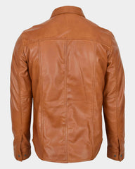 Mens Leather Shirt Classic Trucker Style Oliver Dynamo Tan