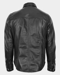 Mens Leather Shirt Classic Trucker Style Oliver Nova Black