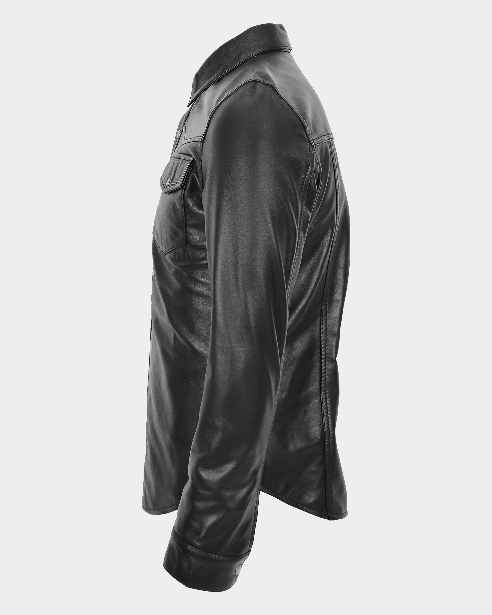 Mens Leather Shirt Classic Trucker Style Oliver Nova Black
