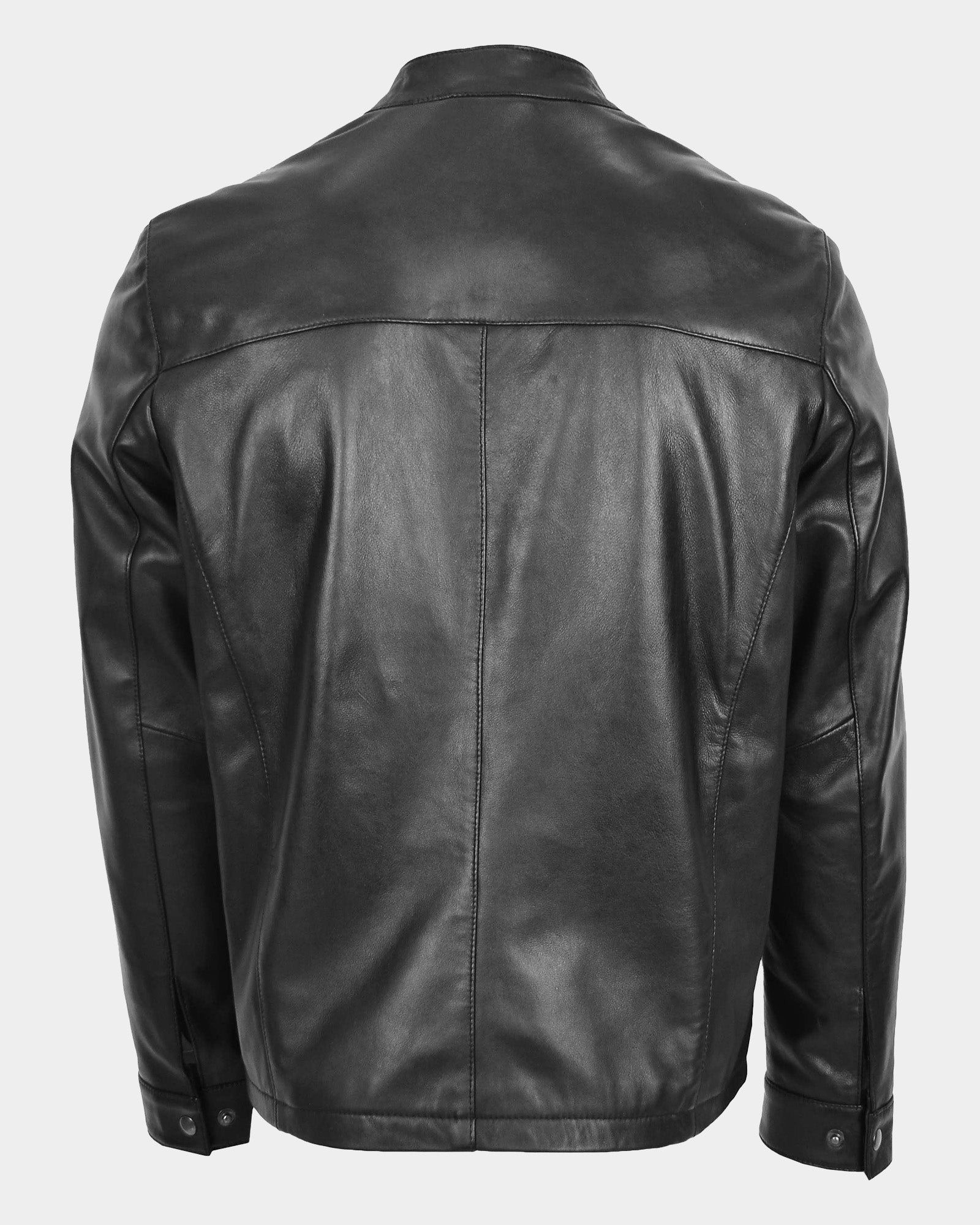 Mens Leather Standing Collar Jacket Paul Nova Black