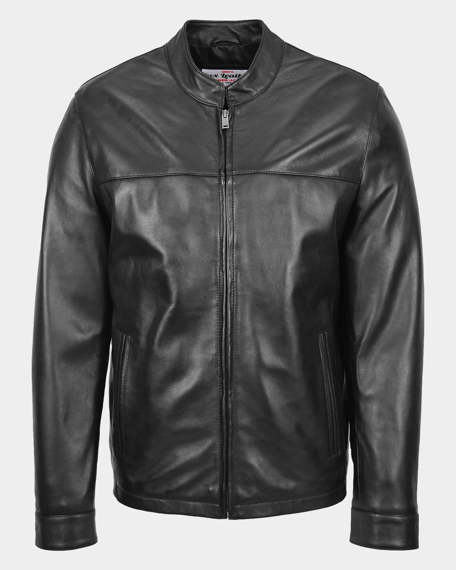 Mens Leather Standing Collar Jacket Paul Nova Black