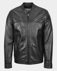 Mens Leather Standing Collar Jacket Paul Nova Black