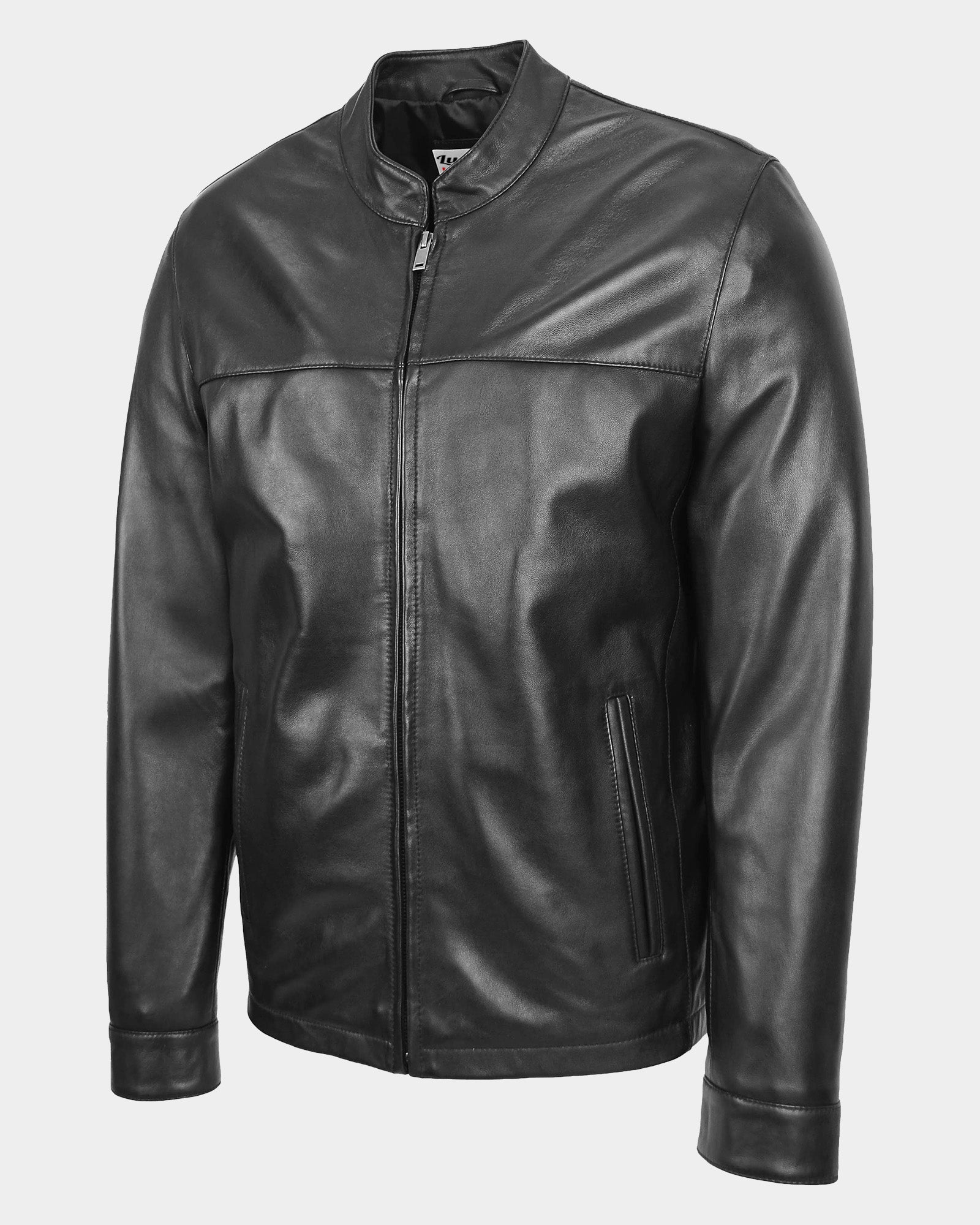 Mens Leather Standing Collar Jacket Paul Nova Black