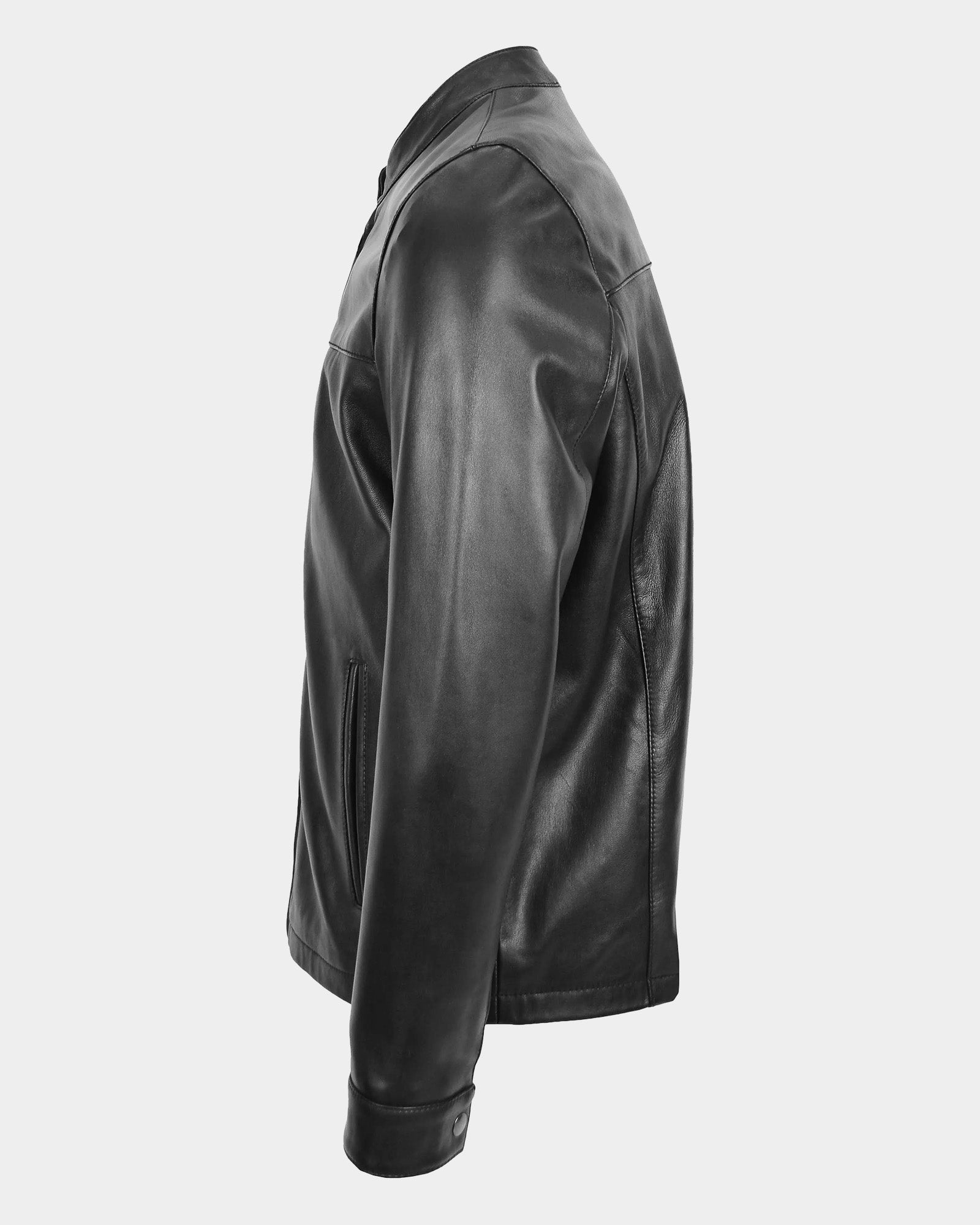 Mens Leather Standing Collar Jacket Paul Nova Black