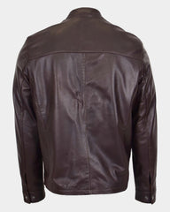 Mens Leather Standing Collar Jacket Paul Zenith Brown