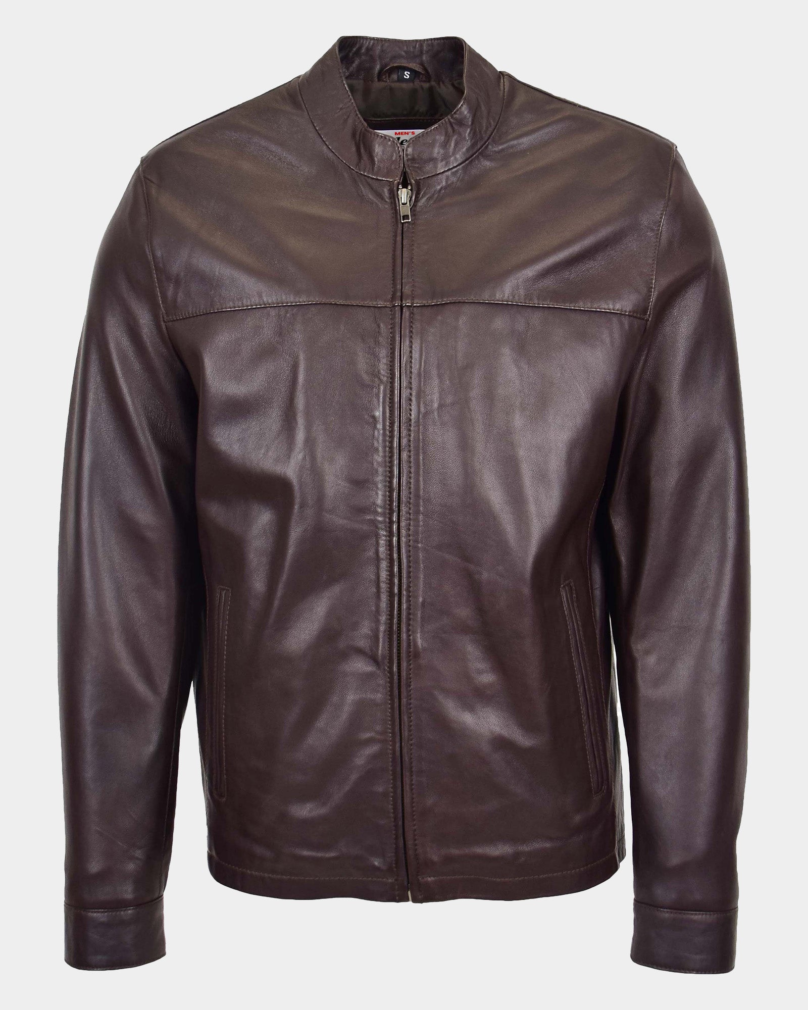 Mens Leather Standing Collar Jacket Paul Zenith Brown