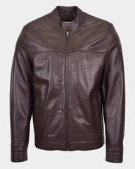 Mens Leather Standing Collar Jacket Paul Zenith Brown