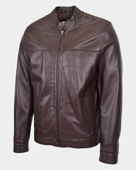 Mens Leather Standing Collar Jacket Paul Zenith Brown